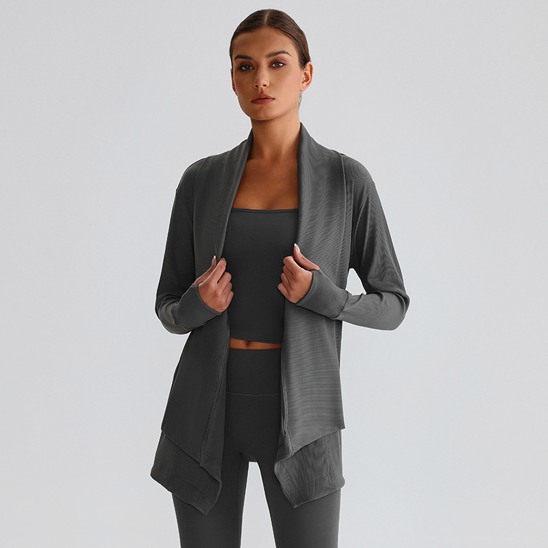 Ribbed Fabric Long-Sleeve Yoga Jacket for Fitness SKL-LQ7005