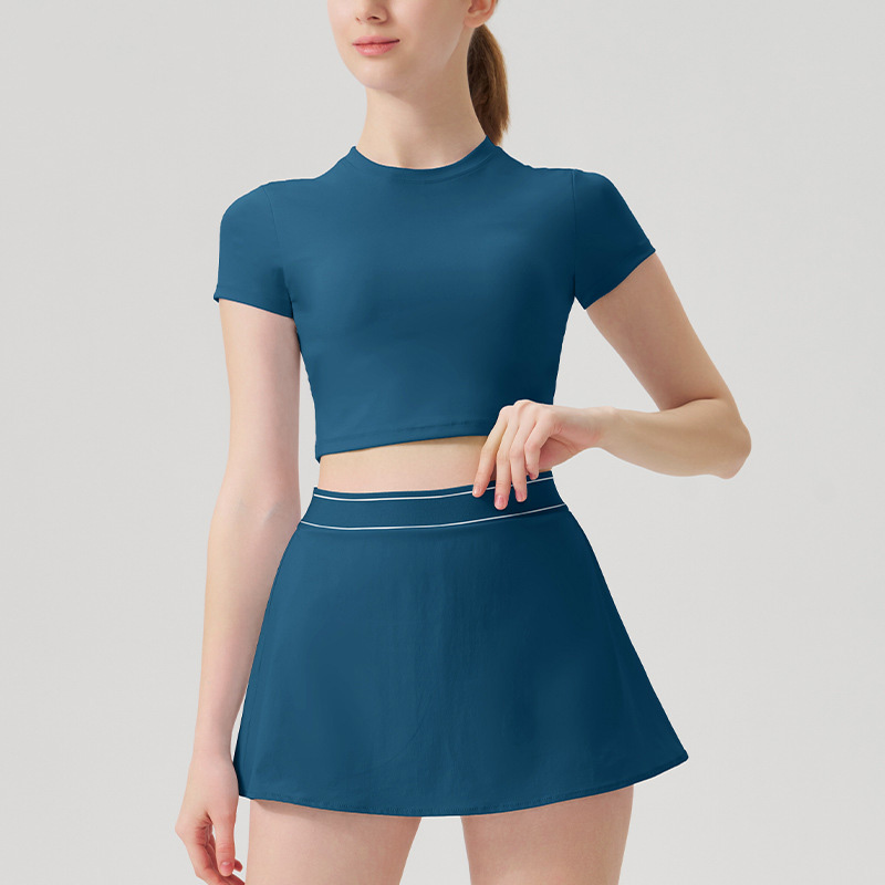 Casual Sports Bra & Anti-Sheer Tennis Skirt Set SKL-QY-T4895+K4605