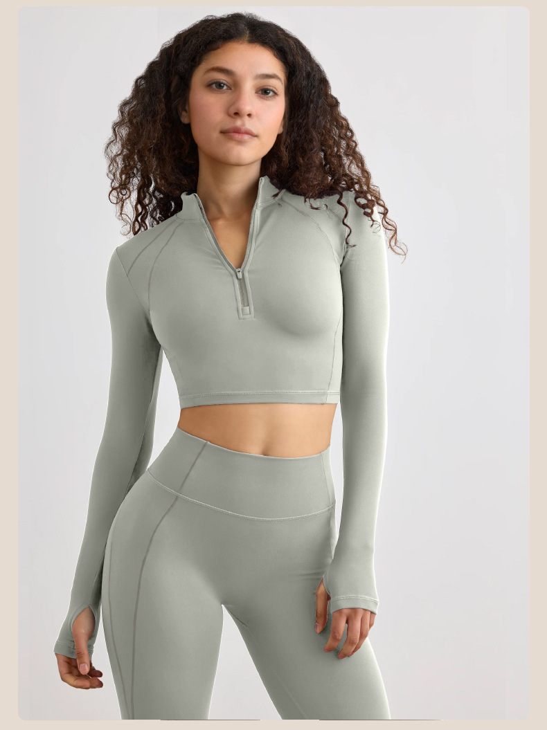 Half - Zip Long - Sleeve Yoga Top with Tight Running Leggings Set SKL-QY-T4806+K4523