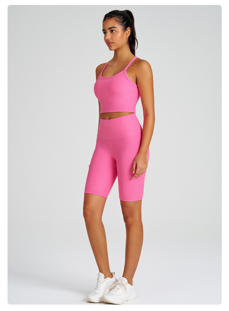 High-Waisted Spaghetti Strap Open-Back High-Impact Sports Bra Set for Running SKL-QY-B6004+K5012