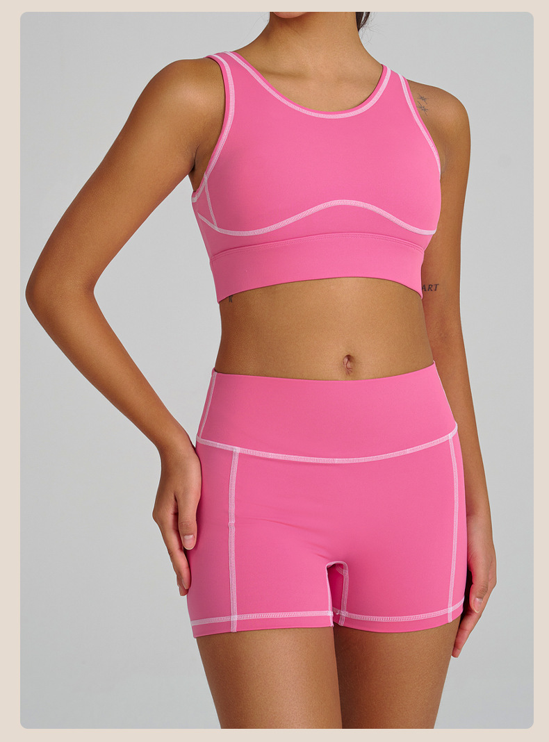 Colorblock Quick-Dry Sports Bra Tank Top & Shorts Set for Running & Yoga SKL-QY-B4038+K4626
