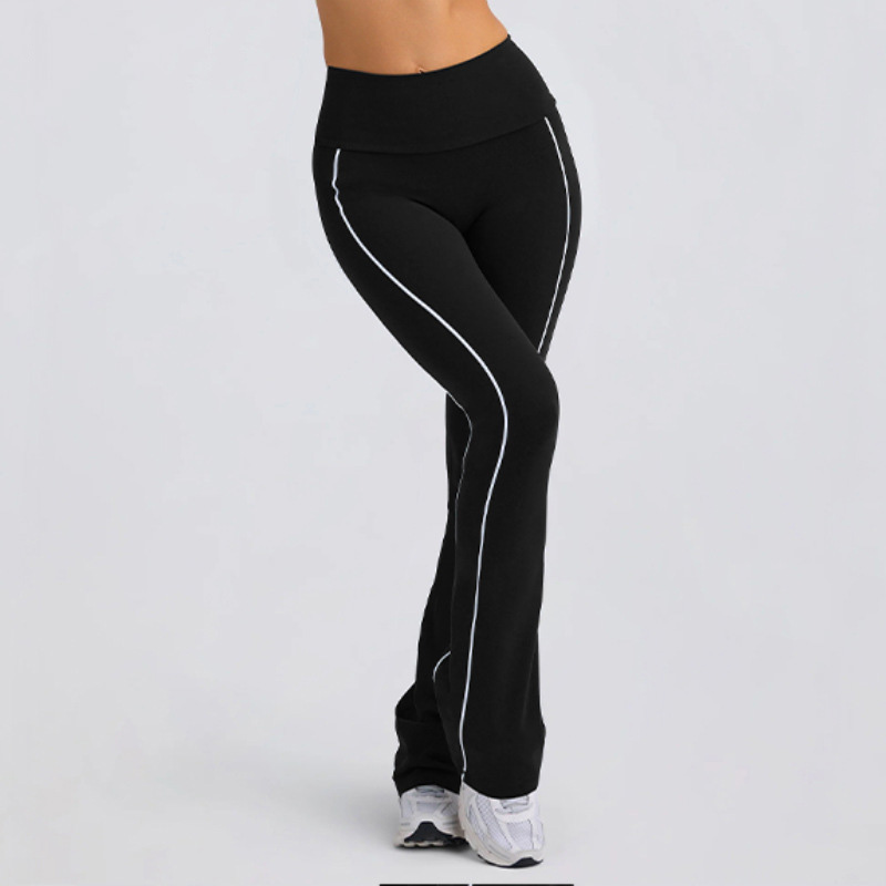 Color-block Striped Yoga Pants for Women, Flared Long Pants for Running and Fitness SKL-QY-K4599