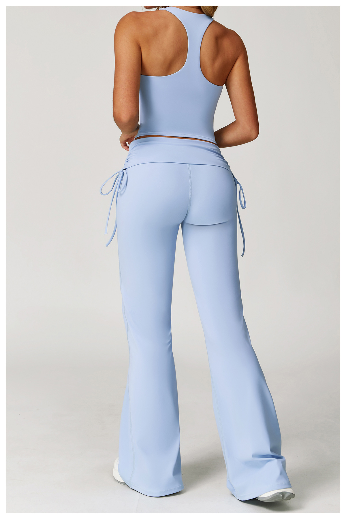 Women's Y-Back Tank Top & Foldover High-Waisted Bootcut Pants Yoga Set 3055