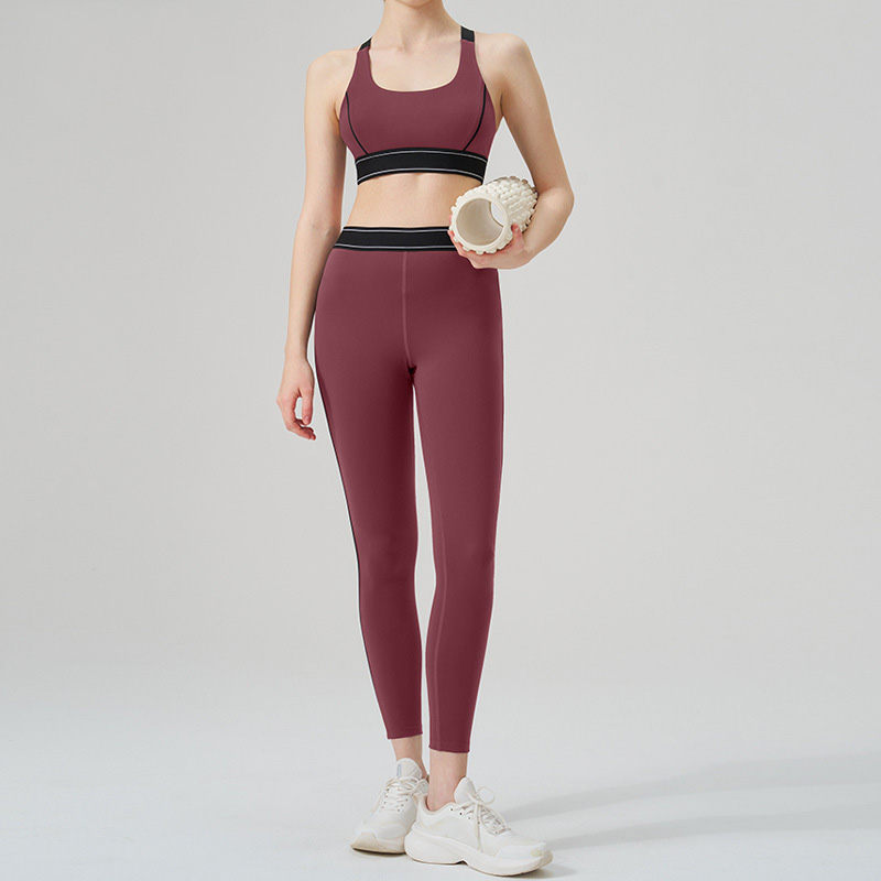 Colorblock Open-Back Multi-Sport Yoga Set with Sports Bra for Running & Fitness SKL-QY-B4016+K4546