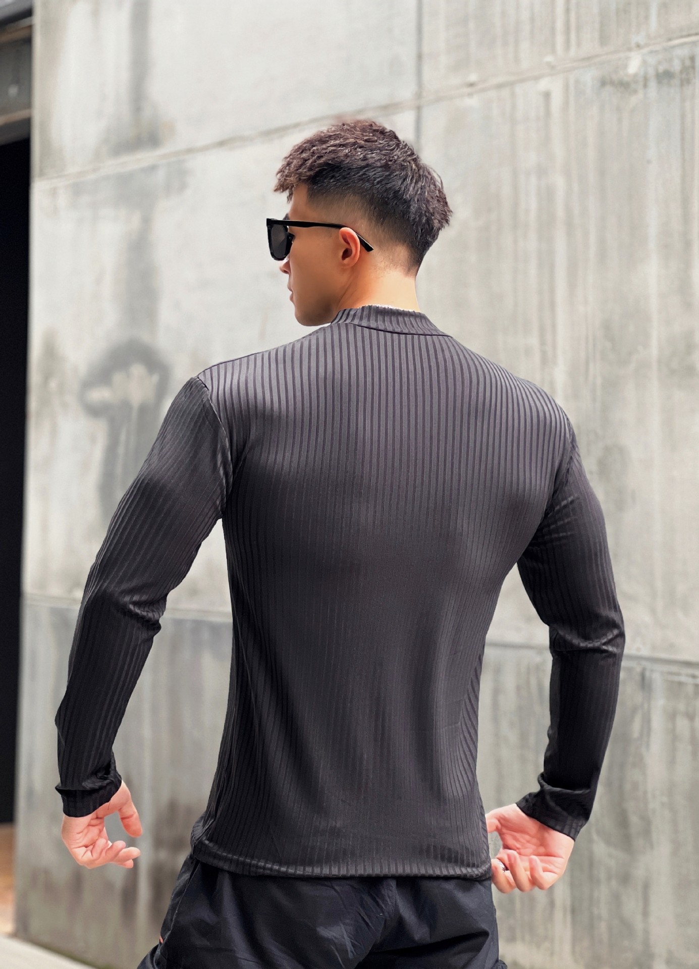 Men's Striped Elastic Quick - Dry Athletic Long - Sleeve T - Shirt CX105