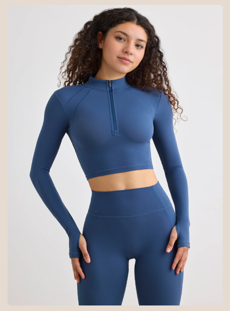 Half - Zip Long - Sleeve Yoga Top with Tight Running Leggings Set SKL-QY-T4806+K4523