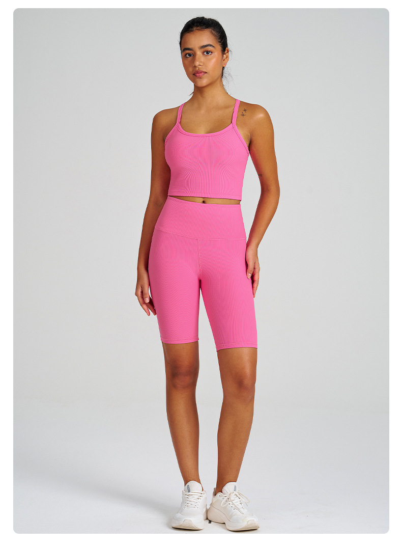 High-Waisted Spaghetti Strap Open-Back High-Impact Sports Bra Set for Running SKL-QY-B6004+K5012