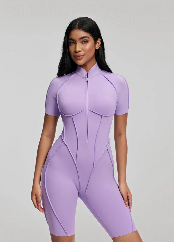 Comfortable Slim Fit Open-Back Short Length Yoga Jumpsuit with Built-in Bra SKL-FNK25129
