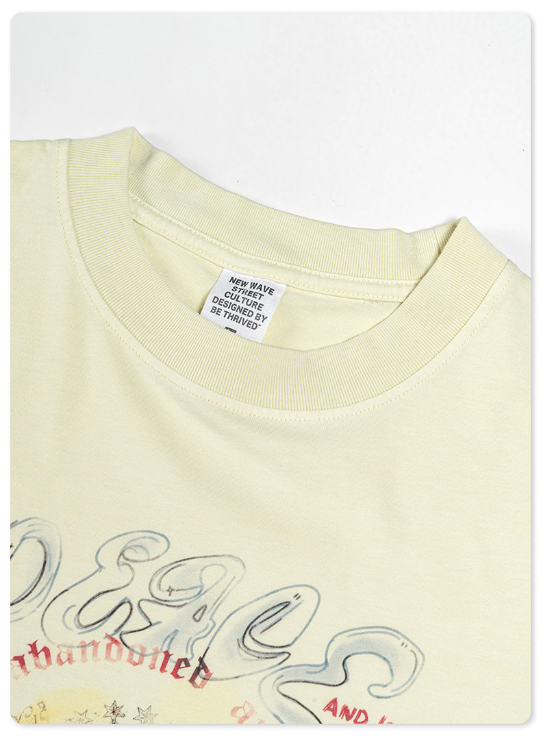 Vintage Washed Angel Print Crewneck Short Sleeve BE4012