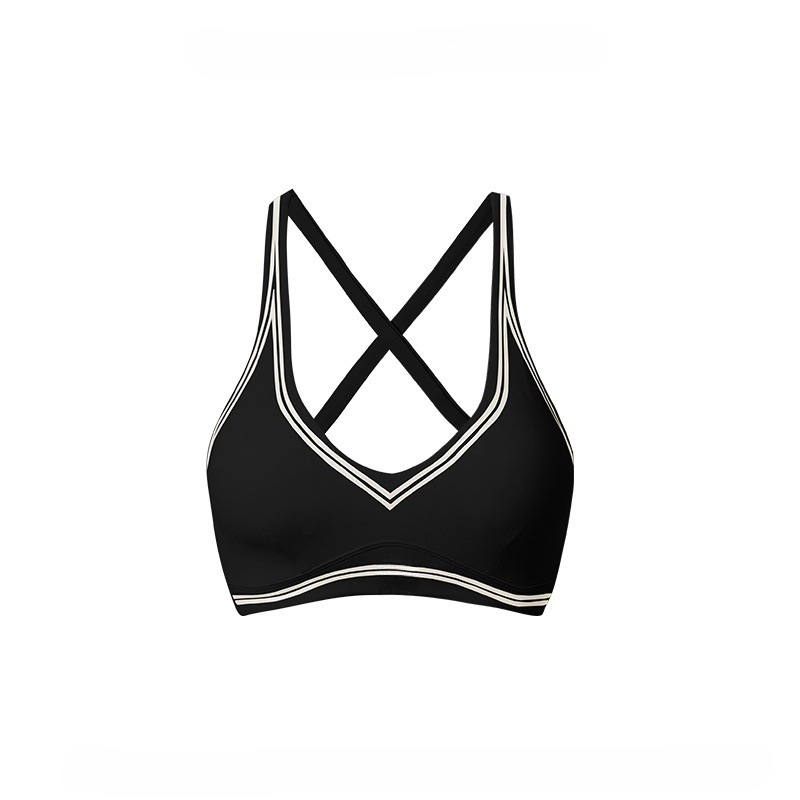 V-Neck 3D Colorblock Crossback Yoga Bra SKL-FNK25143