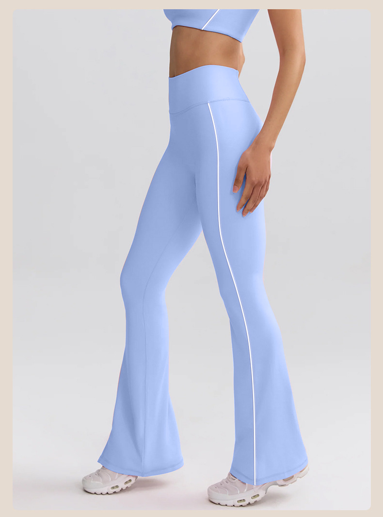 High-waisted Striped Yoga Pants with Wide Leg and Bootcut Design for Yoga and Sports SKL-QY-K4542