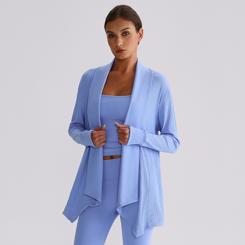 Ribbed Fabric Long-Sleeve Yoga Jacket for Fitness SKL-LQ7005