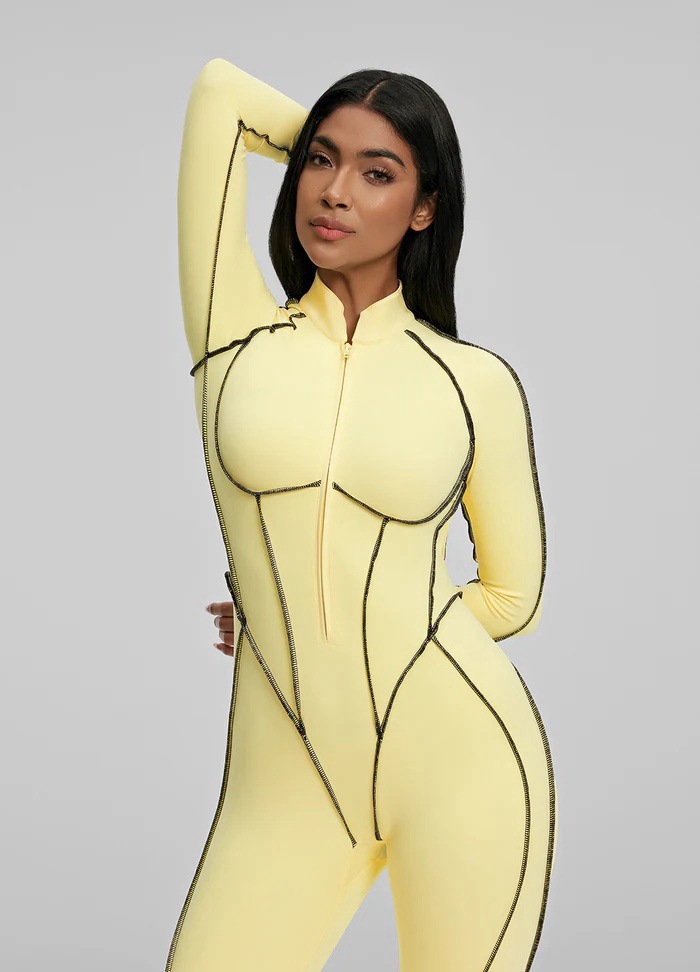 Cutout-Design Sexy Slim Fit Yoga Bodysuit with Built-in Bra SKL-FNK25124