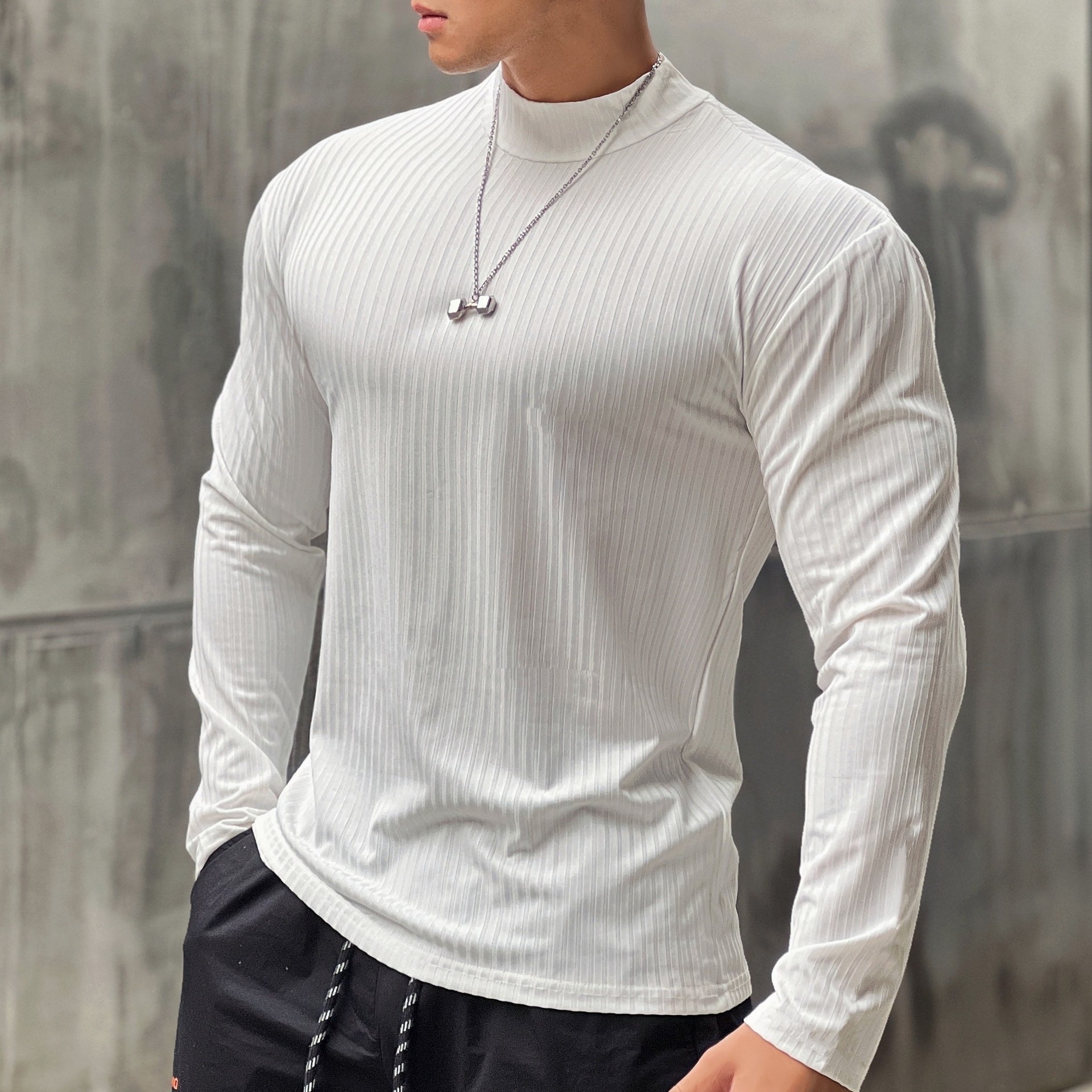 Men's Striped Elastic Quick - Dry Athletic Long - Sleeve T - Shirt CX105