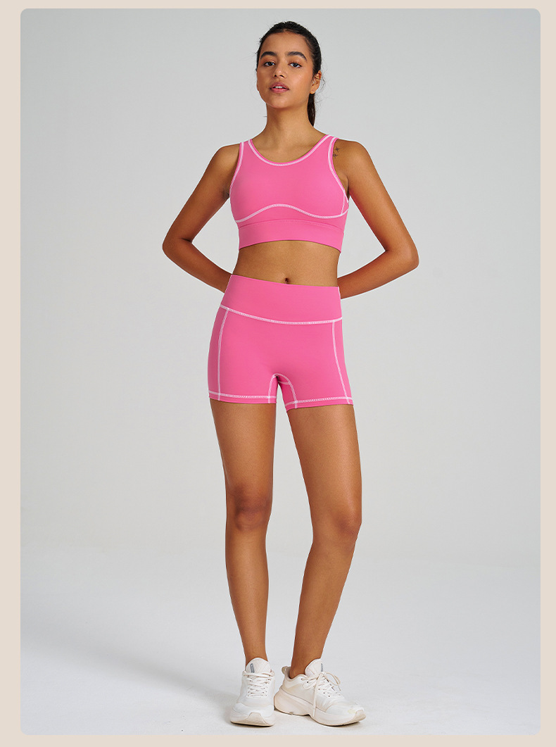 Colorblock Quick-Dry Sports Bra Tank Top & Shorts Set for Running & Yoga SKL-QY-B4038+K4626