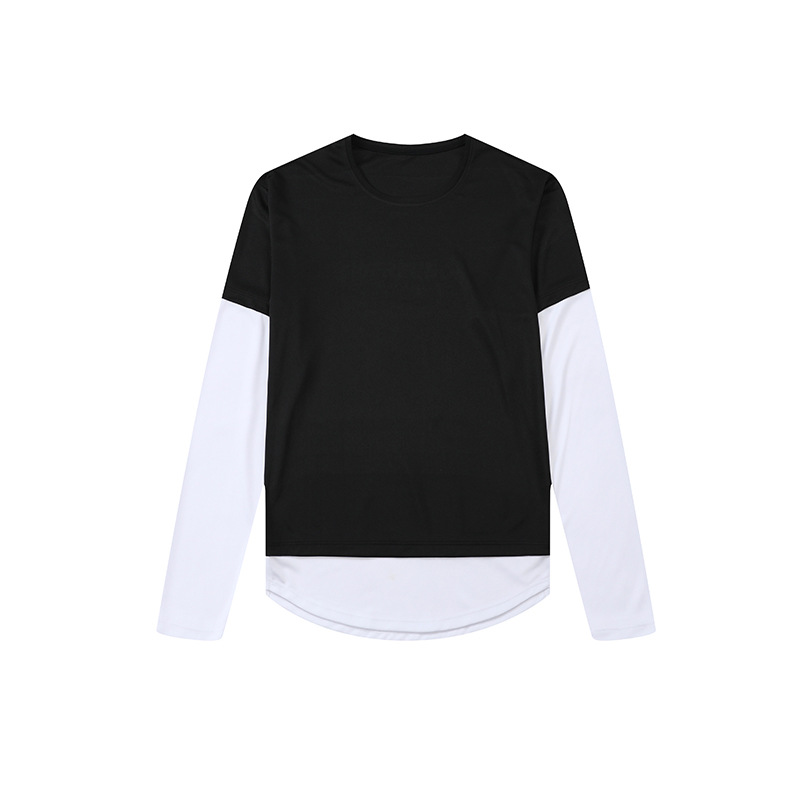 Men's Color Block Long Sleeve Quick Dry Crew Neck Compression Shirt 896