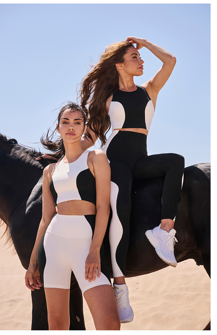 White and Green Colorblock Thin Strap High-Waisted Fitness Shorts Yoga Sports Set SKL-FNK25127