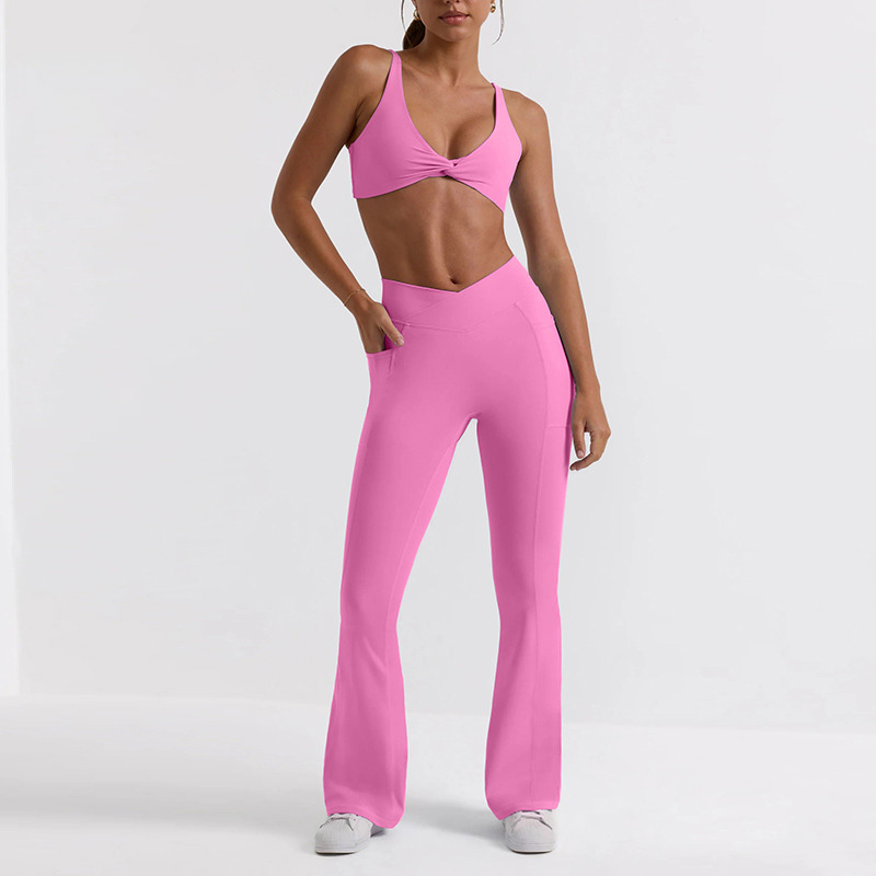 Strappy Sports Bra & High-Waisted Butt-Lifting Workout Leggings Naked-Sensation Solid Color Yoga Set SKL-QY-B3075+K3609