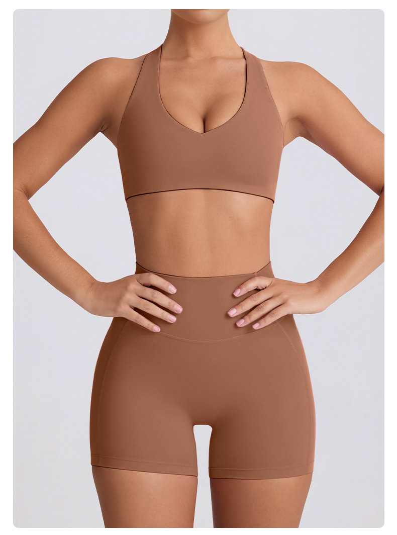 Spaghetti Strap Naked-Sensation Fitness Yoga Shorts Set SKL-QY-B6006+K5007