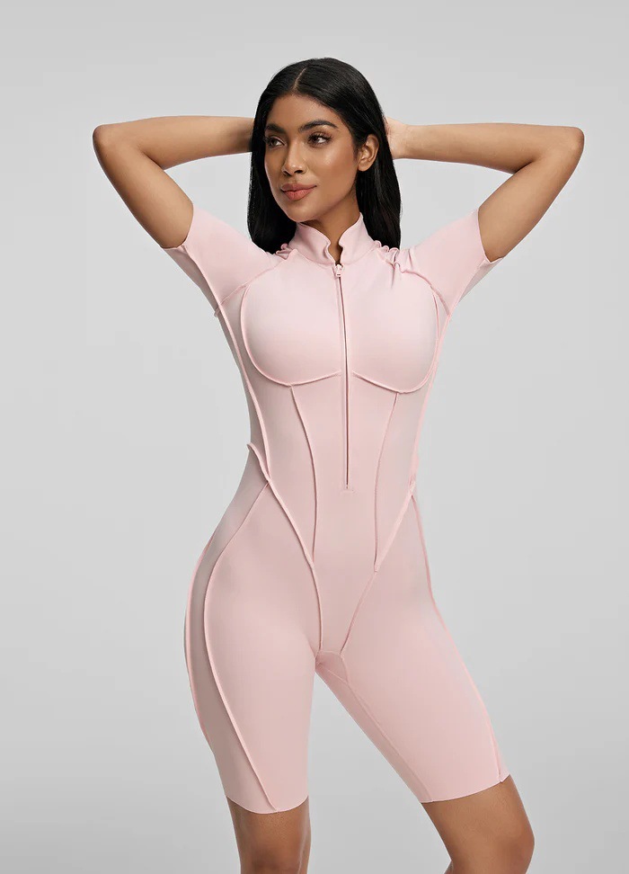 Comfortable Slim Fit Open-Back Short Length Yoga Jumpsuit with Built-in Bra SKL-FNK25129