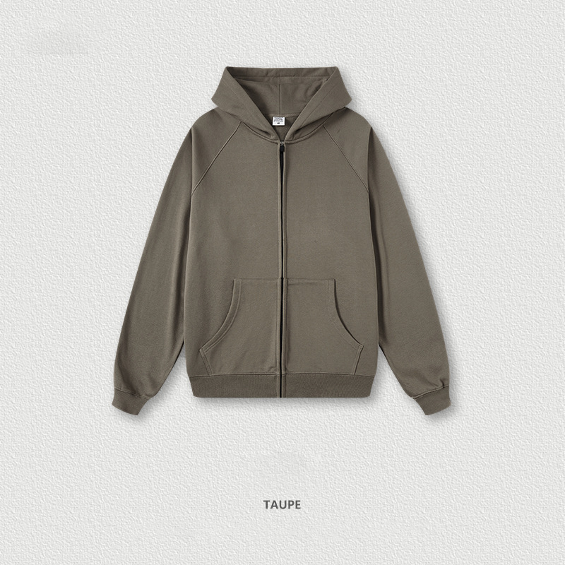  Earth Tone Sporty Loose Hooded Zip-Up Cardigan BEW0050