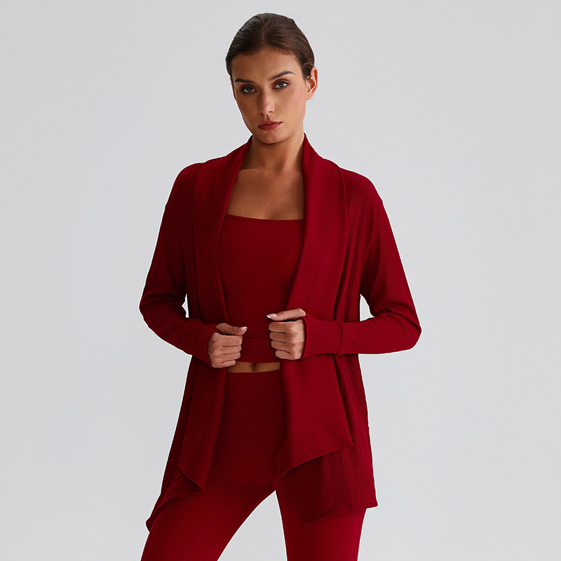 Ribbed Fabric Long-Sleeve Yoga Jacket for Fitness SKL-LQ7005