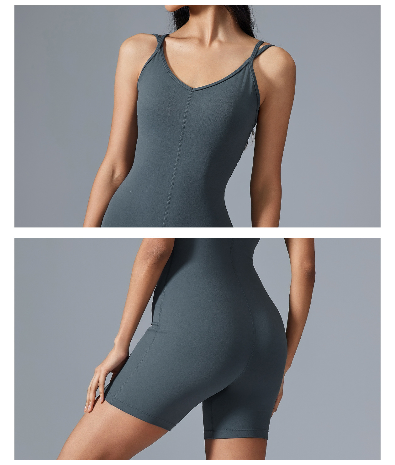 V-neck Nude Exercise One-piece Jumpsuits D25107
