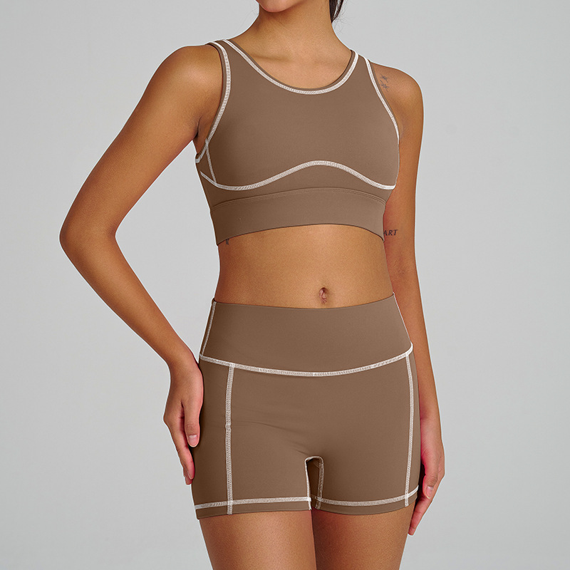 Colorblock Quick-Dry Sports Bra Tank Top & Shorts Set for Running & Yoga SKL-QY-B4038+K4626