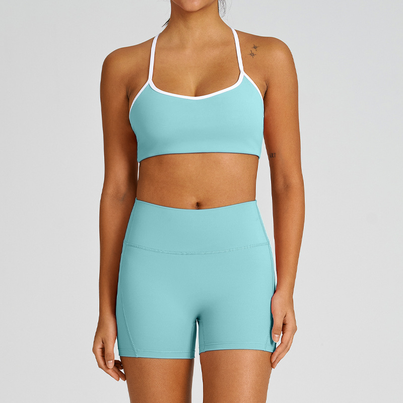 Slimming Compression Spaghetti Strap Open-Back Running Shorts Set SKL-QY-B6001+K5007