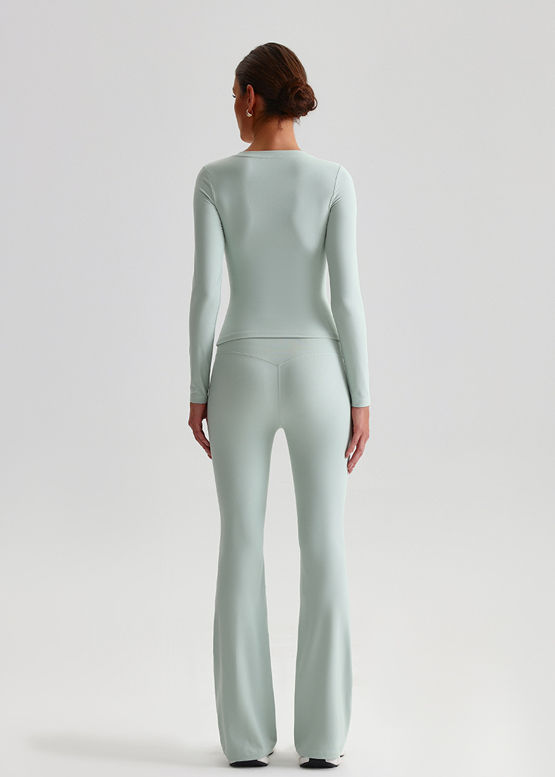 Yoga Suit For Women Casual Hip-lifting Flared Pants And Tight-fitting Nude Long-sleeved shirt SKL-LQ8999