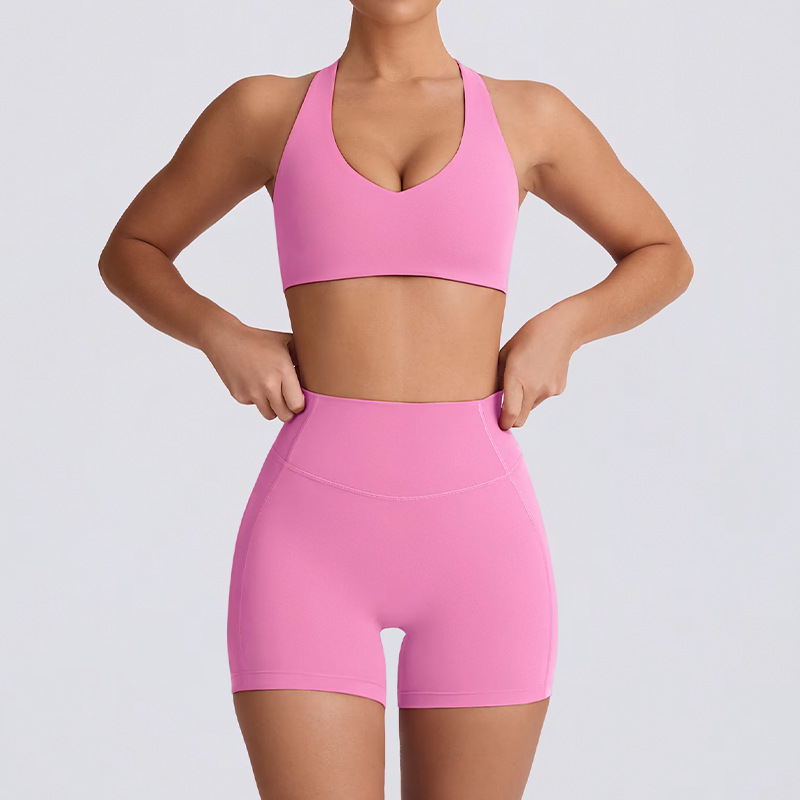 Spaghetti Strap Naked-Sensation Fitness Yoga Shorts Set SKL-QY-B6006+K5007