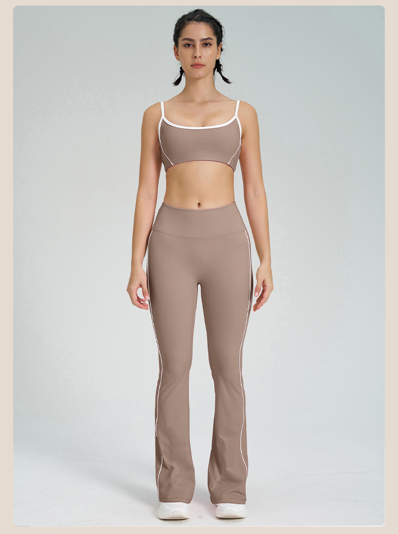 High-waisted Striped Yoga Pants with Wide Leg and Bootcut Design for Yoga and Sports SKL-QY-K4542