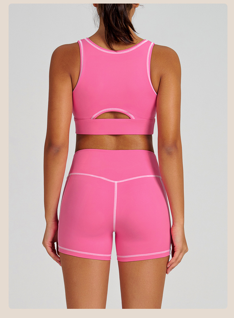 Colorblock Quick-Dry Sports Bra Tank Top & Shorts Set for Running & Yoga SKL-QY-B4038+K4626