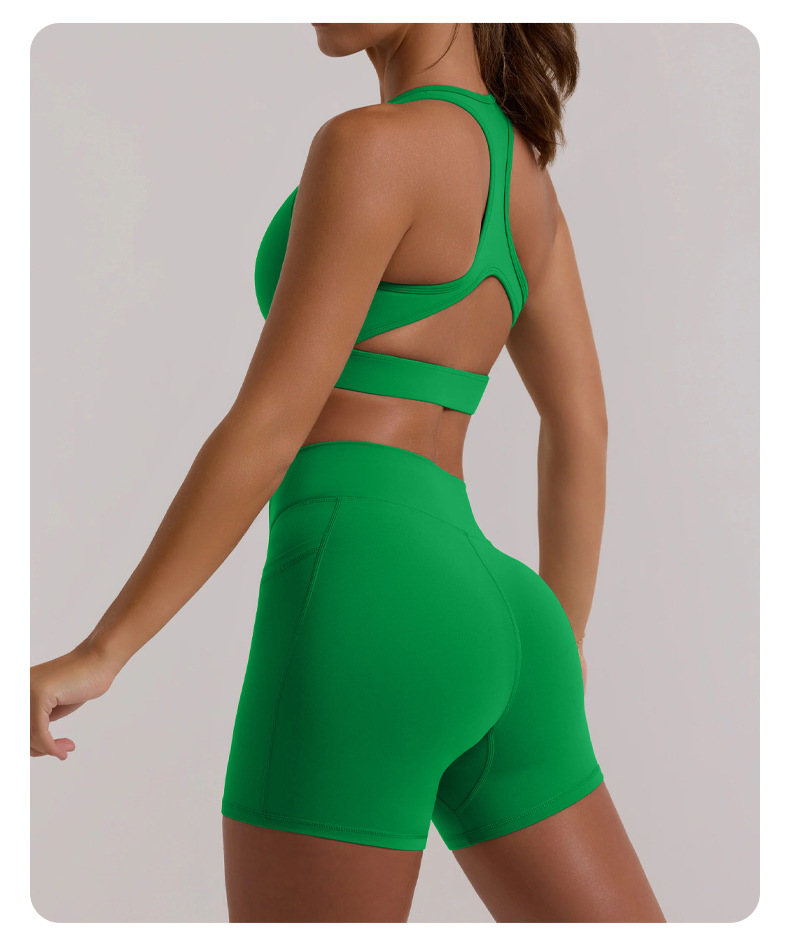 Hanging - neck Sports Bra Top with Shorts Yoga Outfit Set for Fitness and Running SKL-QY-B3073+K3611