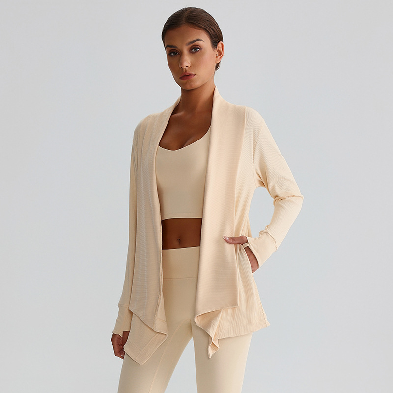 Ribbed Fabric Long-Sleeve Yoga Jacket for Fitness SKL-LQ7005
