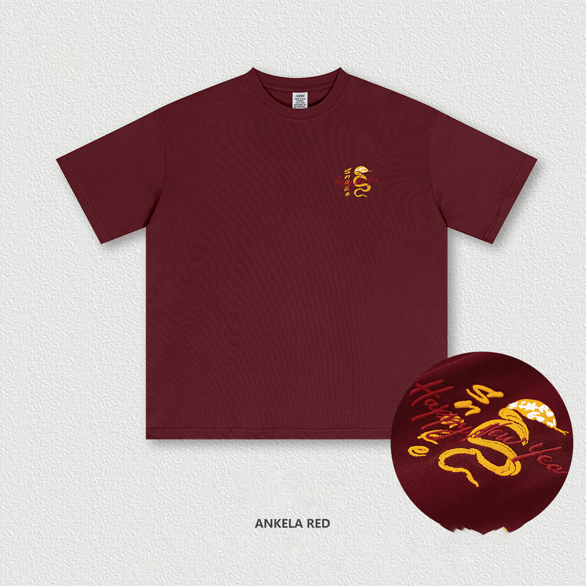 Year of Snake Embroidery Burgundy Short Sleeve BE7523