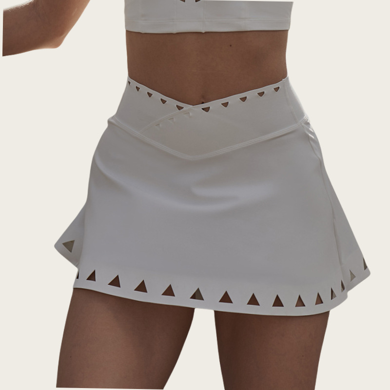 A-Line V-Waist Hollow-Out Lined Tennis Mini Skirt SKL-FNK202366