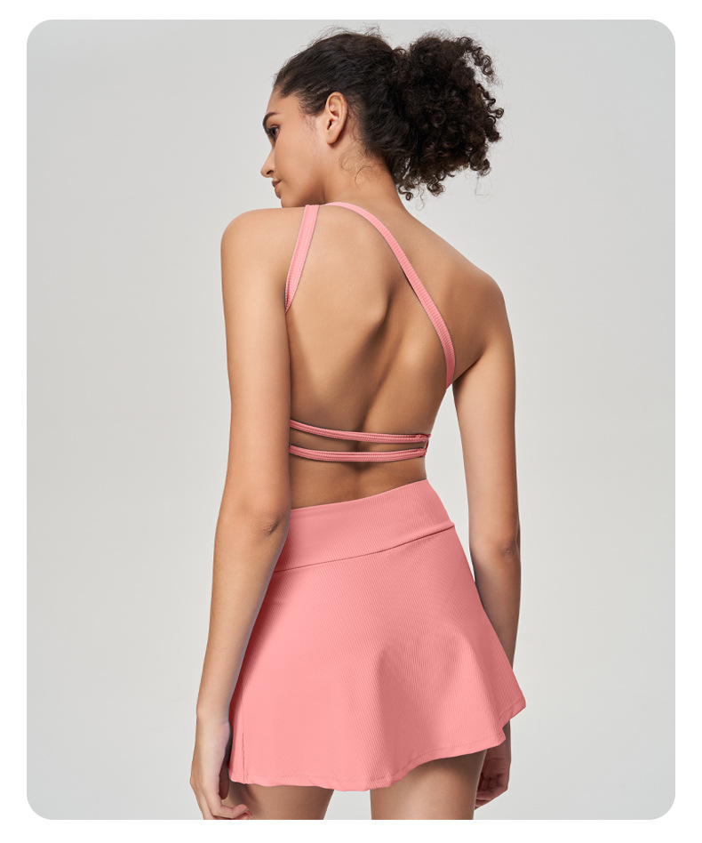 Strappy Open-Back Tennis Skirt & Yoga Tank Top Fitness Set SKL-QY-B3064+K3603