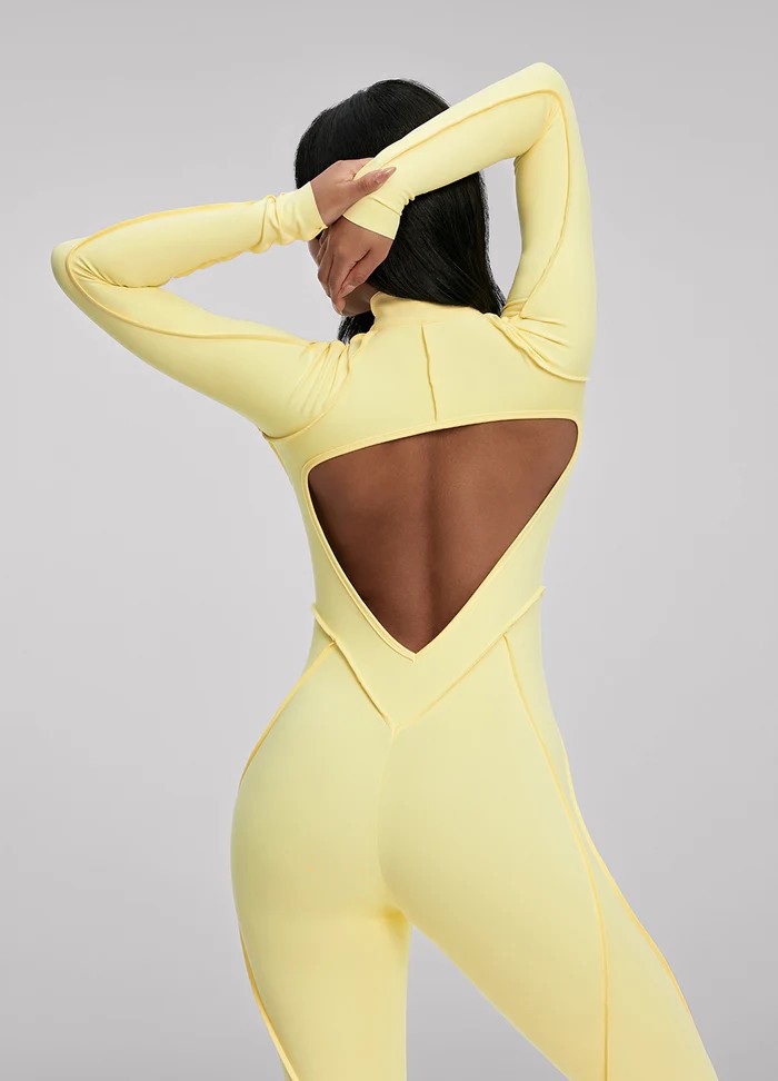 Comfortable Slim Fit Open-Back Long Length Yoga Jumpsuit with Built-in Bra SKL-FNK25122