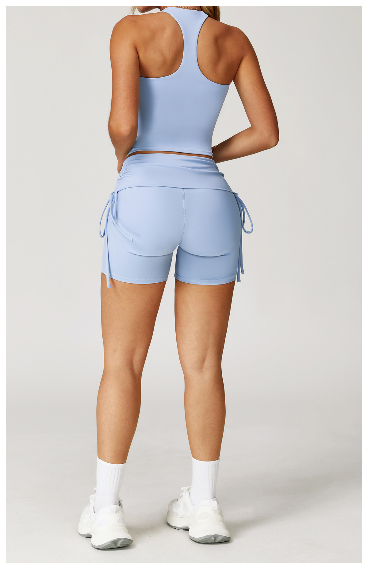  Women's Y-Back Tank Top & Foldover High-Waisted Shorts Yoga Set 3055