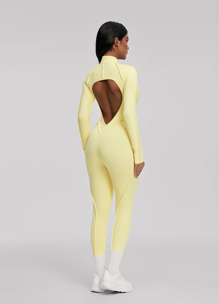 Comfortable Slim Fit Open-Back Long Length Yoga Jumpsuit with Built-in Bra SKL-FNK25122