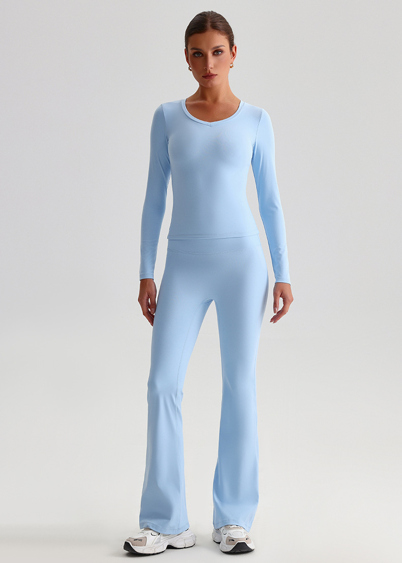 Yoga Suit For Women Casual Hip-lifting Flared Pants And Tight-fitting Nude Long-sleeved shirt SKL-LQ8999