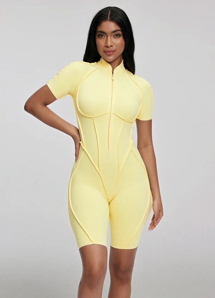 Comfortable Slim Fit Open-Back Short Length Yoga Jumpsuit with Built-in Bra SKL-FNK25129