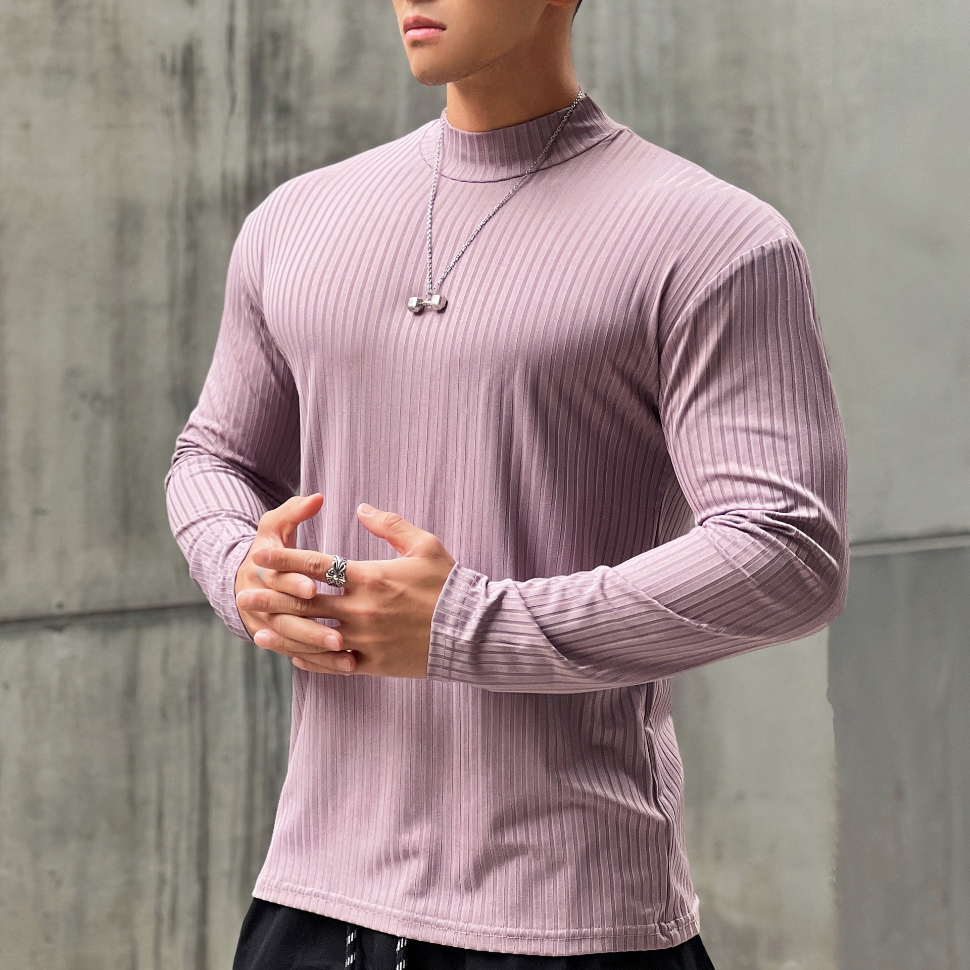 Men's Striped Elastic Quick - Dry Athletic Long - Sleeve T - Shirt CX105