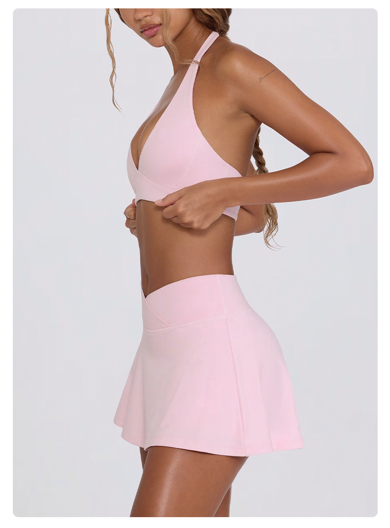Quick-Dry Sports Bra & Skirt Set with Built-in Bra Cups High-Elasticity Yoga Set SKL-QY-B6505+K6510