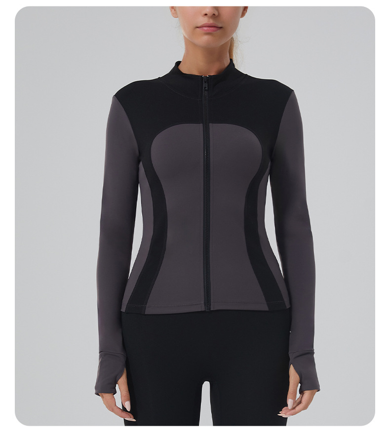 Long-Sleeve Stand Collar Zip-Up Yoga Jacket Set SKL-QY-T4882+QY22424