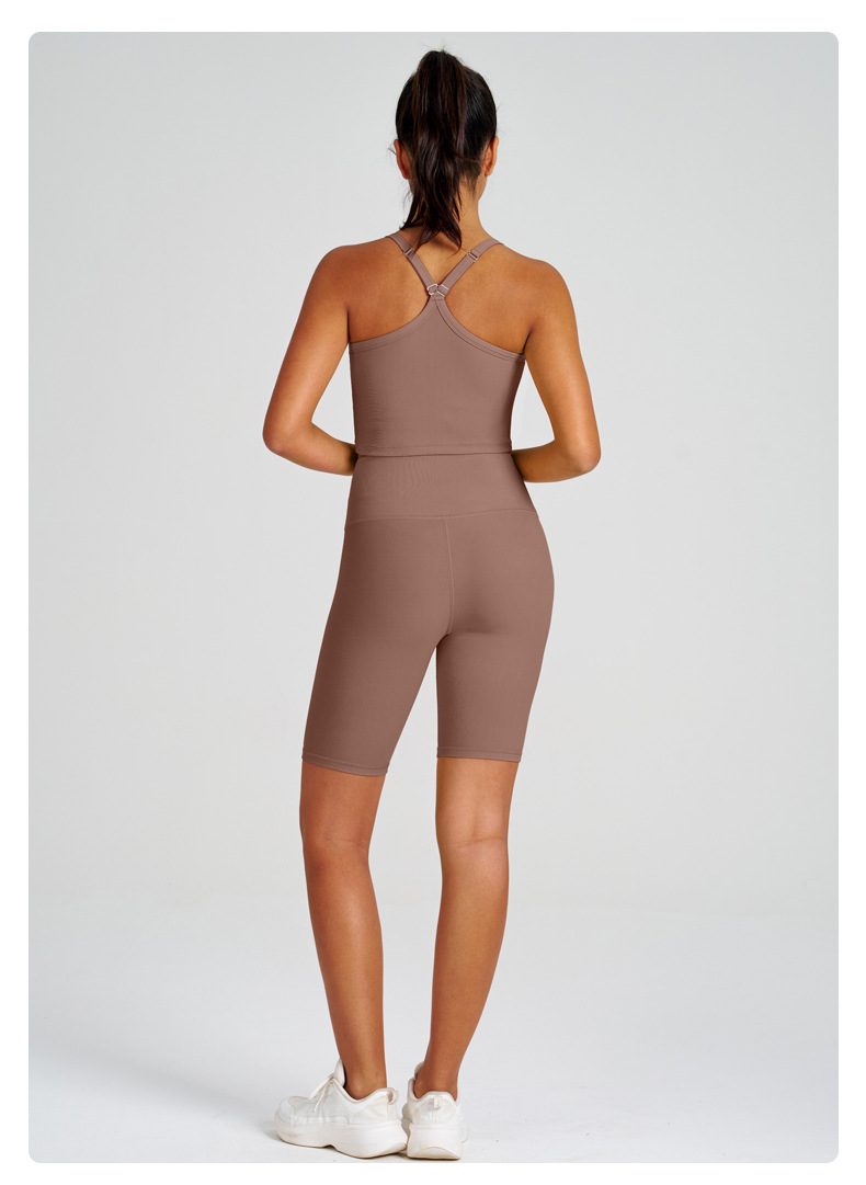 High-Waisted Spaghetti Strap Open-Back High-Impact Sports Bra Set for Running SKL-QY-B6004+K5012