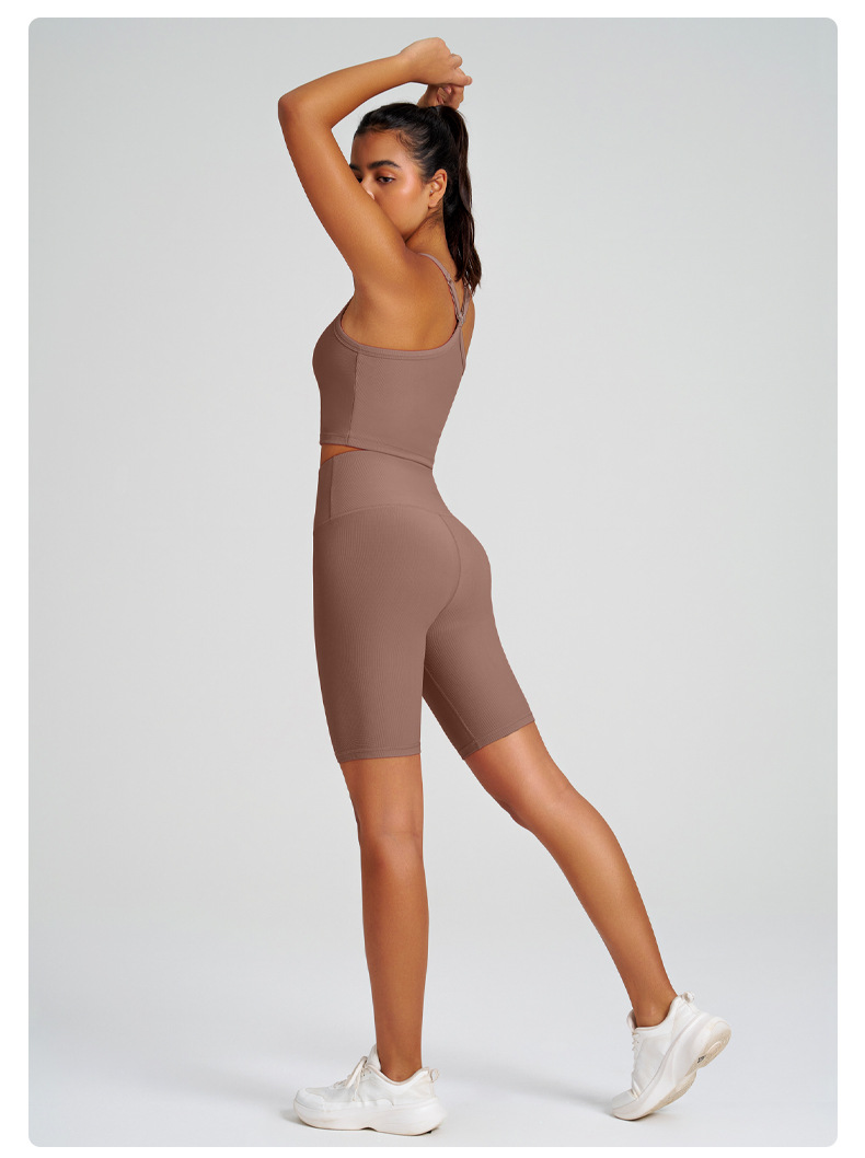 High-Waisted Spaghetti Strap Open-Back High-Impact Sports Bra Set for Running SKL-QY-B6004+K5012