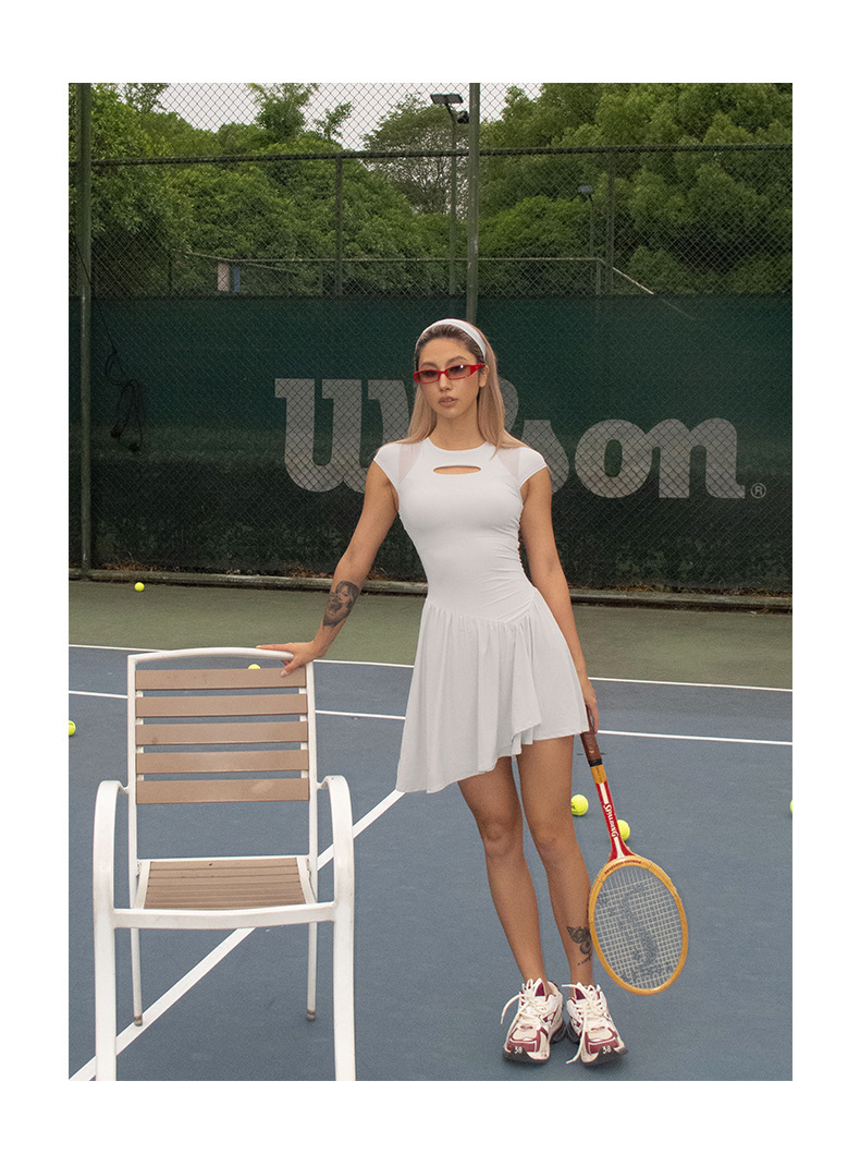 Crewneck Sleeveless Pleated Tennis Dress Breathable for Fitness SKL-FNK25110