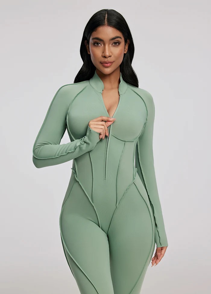 Comfortable Slim Fit Open-Back Long Length Yoga Jumpsuit with Built-in Bra SKL-FNK25122